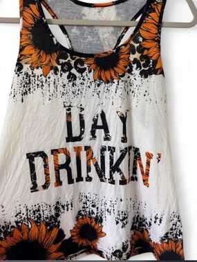 Sunflower Graphic Racerback Tank Top - White & Orange